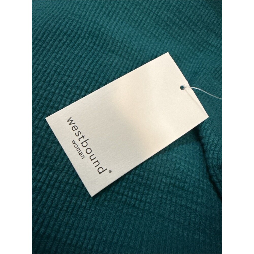 Westbound Teal Waffle Knit Asymmetrical Sharkbite Hem Long Sleeve Top 1X - Picture 8 of 8